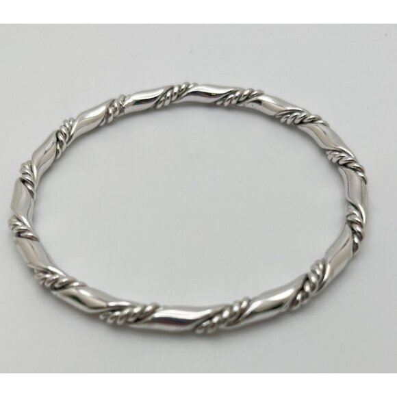 Silver Tone Twisted Rope Bangle Bracelet Fashion Jewelry - Picture 6 of 6